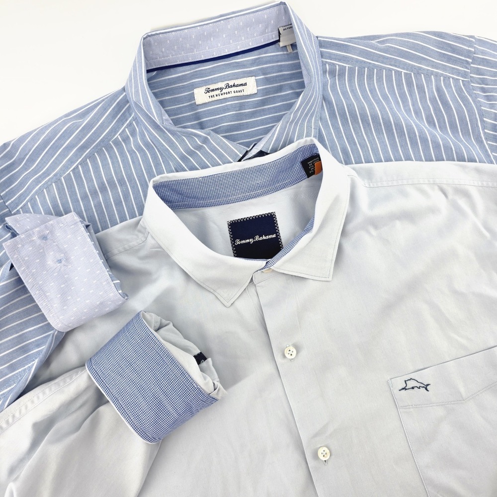 Lot Of 2 Tommy Bahama Button Up Shirts Men Sz XXL Blue Flip Cuff Longsleeve